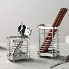 Daisy Home Mutfak Eşyası Tutucu, Paslanmaz Çelik Tezgah Üstü Mutfak Aletleri Tutucu, Bıçak ve Kaşık Organizatörü, Su Tahliye Delikli Kurutma Silindiri (Gümüş Renk)