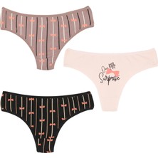 İnspira %95 Pamuk Hava Alan Kumaş Desenli Vücutta Rahat Hissettiren Kadın Külot String Tanga 3'lü Paket Set