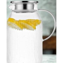 Daisy Home Metal Kapaklı Cam Sürahi – Çizgili Tasarım, Dayanıklı Şeffaf Cam, Şık ve Ergonomik Mutfak Gereci, Soğuk ve Içecekler Için