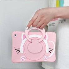 Daisy Home Galaxy Tab A9 Plus (11 Inç) ile Uyumlu Standlı Askılı Karakterli Çocuk Kılıfı Kedi Pembe