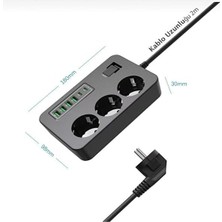 Daisy Home Çoklu Priz 3 Ac Soket + 5 USB (2 Usb-C, 3 Usb-A) - 2 Metre Kablo, Çocuk Korumalı, 3000W Güç, Dayanıklı, Anahtarlı Uzatma Kablosu