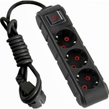 Daisy Home Ufo 3lü Anahtarlı Grup Priz 3 Metre 16A 250V, Üçlü Topraklı Uzatma Kablosu 3 Metre (Siyah)