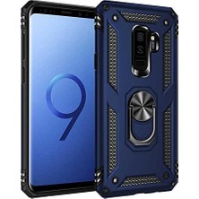 Daisy Home Galaxy S9 Plus ile Uyumlu Kılıf Yüzüklü Zırh Tank Vega Mavi