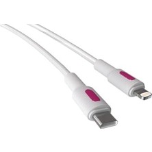 Daisy Home Type C-Lightning 27WATT Pd Hızlı Şarj Kablosu (Beyaz + Fuşya/beyaz Uç) (120 Cm)