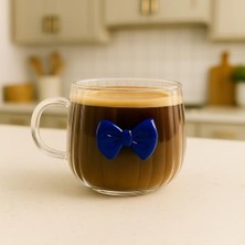 Daisy Home Cam Kupa – Mavi Kurdele Detaylı, Dayanıklı, Şeffaf Kahve & Çay Bardağı (9X10 Cm, 300 Ml)