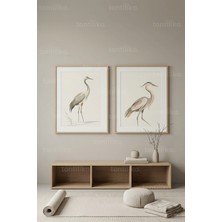 Tontilika Minimalist Soyut Kuş Figürleri 2’li Ahşap Çerçeveli Tablo Seti