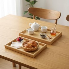 Daisy Home Deconox 2'li Ekonomik Ahşap Bambu Tepsi Seti - Çay Kahve Sunum ve Dekoratif Düzenleyici Tepsi (20X30 cm & 35X25 Cm) - Doğal ve Kahve Renk Seçenekli (Doğal Bambu)