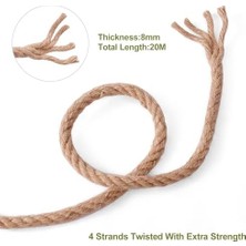 Daisy Home Jüt Halat 8 mm 20 M, Doğal Kenevir Ip, 4 Ip, Kalın Jüt Ip, Bükülmüş, Halat, Bahçe, El Işi Için, Kendin Yap Dekorasyon Ipi, Tırabzan Halatı, Gemi Istifleme Ipi, Paket Ipi