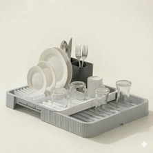 Daisy Home Uzatılabilir Mutfak Tezgah Üstü Bulaşıklık | Ayarlanabilir Tabaklık ve Kaşıklıklı Kurutmalık | Şık Tasarım ve Su Tahliye Kanallı Gri