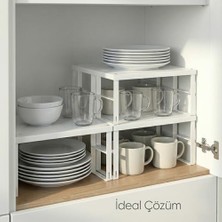 Daisy Home 3'lü Dolap Içi Düzenleyici Raf - Mutfak Dolabı ve Tezgah Üstü Raf Yükseltici - Tabak, Bardak ve Baharat Organizeri - Beyaz