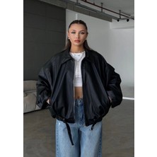 Rowsmen Kadın Oversize Deri Ceket– Oversize Relax Fit, Fermuarlı Kemer Detaylı Günlük Kadın Ceket