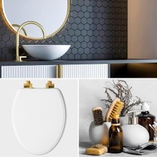 Daisy Home 1826BGSL 000 Benton Fırçalanmış Altın Menteşeli Klozet Kapağı Yavaş Kapanır ve Asla Gevşek Olmaz, Uzunlu, Dayanıklı Ahşap, Beyaz