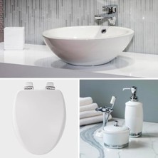 Daisy Home 9170CSLA 000 Alesio Klozet Kapağı Krom Menteşeli Yavaş Kapanır, Asla Gevşemez ve Mükemmel Uyum Sağlar, Yuvarlak, Yüksek Yoğunluklu Ahşap, Beyaz