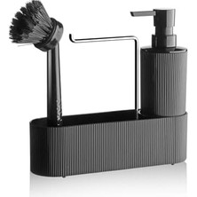 Daisy Home Life 3'lü Krom Kapaklı Siyah Deterjanlık Fırçalı Plastik Mutfak Banyo Temizlik Seti Düzenleyici MIT1175