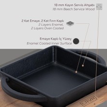 Daisy Home Lava, Pişirme Kabı, Lv Eco P Tv 1212 K4, Kare Teller ve Ahşap Altlık, Ölçüler 12 x 12 Cm, Dökme Demir, Siyah