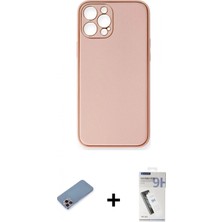 Marsilyan™- iPhone 12 Pro Max Kılıf Yadigar Klasik - Şeffaf Uv Polymer Nano Ekran Koruyucu + Pembe Shine Kamera Lens Koruma Cam