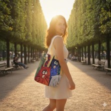 Daisy Home Renkli Kedi Desenli Tote Çanta, Eğlenceli Kediler Baskılı Bez Alışveriş Çantası, Bohem Kedi Sever Hediye, 35X40 cm