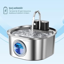Daisy Home Haustier PWL-010 Otomatik Su Sebili, 3.2lt Geniş Hazne, Paslanmaz Çelik, Sensörlü, Şarj Edilebilir, Ultra Sessiz, (Metal)