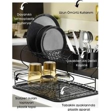 Daisy Home Alper Banyo Iki Katlı Siyah Bulaşıklık - Termo Plastik Kaplamalı Ömür Boyu Paslanmaz Tabaklık ve Bulaşık Süzgeci Tezgah Üstü