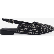 Kanuga Kadın Arkası Açık Babet Siyah Beyaz SNYR105