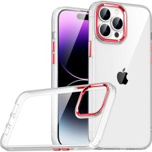 Daisy Home 14 Pro ile Uyumlu Kılıf Kamera Nikelaj Kenar Renkli Kapak Kırmızı