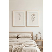 Tontilika Sakin Minimalist Çiçek Çizimleri 2’li Ahşap Çerçeveli Tablo Seti