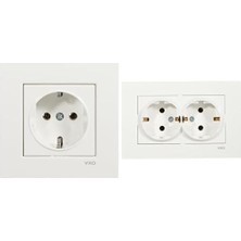 Daisy Home Kare Beyaz Topraklı Priz + Beyaz Ikili Topraklı Priz