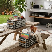 Daisy Home Raf Düzenleyici, Katlanabilir Kıyafet Organizeri, Çelik Destekli Kazayağı Desenli Kumaş Çok Amaçlı Saklama Kutusu, Dolap Içi Çekmece Düzenleyici, Gri (45X25X20CM)