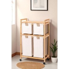 Daisy Home Bambu 4 Bölmeli Kirli Sepetli Çamaşır Sepeti Raflı Banyo Düzenleyici DB-0018
