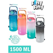 Daisy Home Vagonlife Tritan 1500ML Askılı-Pipetli/pipetsiz Kullanım Çift Renk Softtouch Motivasyon Matarası Çıkartma Hediyeli
