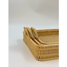 Daisy Home Orret Home 3'lü Hasır Görünümlü Tepsi Seti – Sunumluk ve Dekoratif Hasır Sepet Tepsi, Şık ve Estetik Servis Tepsisi, Mutfak ve Sofra Için Dayanıklı Plastik Örgü (Sütlü Kahve Kulplu Kare)