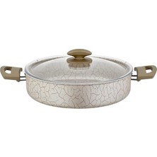 Daisy Home Papilla Magma 30 cm Basık Karnıyarık Tenceresi - Iç Dış Beyaz ve Bronz Detaylı Yanmaz Yapışmaz Büyük Boy Pilav Tenceresi