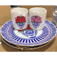 Daisy Home Vıvas Blue Blanc Kırmızı Gül Espresso, Double Türk Kahvesi Fincanı