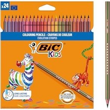 Daisy Home Bıc Kids Stripes Kuru Boya Kalemi, 24'lü Kutu, Kıymık Oluşturmaz, Çiğnemeye Karşı Dayanıklı, Kolay Açılır