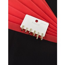 Melisa Takı & Aksesuar 316L Çelik Jewelry Gold Renk 6lı Set Zirkon Taşlı Küpe