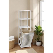 Daisy Home Digithome Bambu Beyaz Mat Lake Kirli Sepetli 3 Raflı Banyo Düzenleyici Çamaşır Sepeti DB-0019
