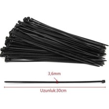 Daisy Home 3,6X300 mm Siyah Kablo Bağı | 100 Adet Naylon 6.6 Plastik Cırt Kelepçe | 30 cm Kablo Toplayıcı | 18 kg Çekme Mukavemetli Kablo Düzenleyici