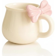 Daisy Home Arvale Dekoratif Fiyonklu Kupa | El Yapımı Seramik Bardak (Pembe)