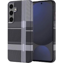 Daisy Home Galaxy S24 Fe Için ile Uyumlu Kılıf Polikarbon Fiber Görünümlü Nekst Kapak Gri-Siyah