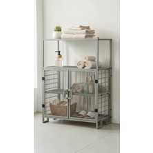 Dekoratif Metal Çok Amaçlı Dolap 4 Raflı 2 Kapaklı Organizer