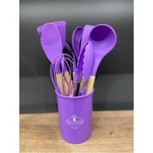 Daisy Home Mor 12 Parça Ahşap Sap Silikon Mutfak Pasta Silikon Kepçe Çırpıcı Fırça Kevgir Kaşıklık Maşa Spatula Set