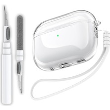 Daisy Home Pro 2. Nesil Uyumlu Şeffaf Premium Kulaklık Kılıfı, Beyaz Silikon Kulaklık Ipi ve 3'ü 1 Arada Bluetooth Kulaklık Temizleme Kalemi Seti (Şeffaf - Beyaz)