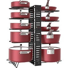 Daisy Home X-Cosrack Tencere Rafları, Kaymaz Ayaklarla 10 Kademeli Ayarlanabilir Yükseklik, 6 Kendin Yap Yöntemi, Genişletilebilir Mutfak Dolabı Kiler Tavaları ve Tencere Kapağı Düzenleyici Raf Tutucu, Siyah