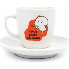 Daisy Home Genciz Çıtırız Hallederiz Krem Türk Kahvesi Fincanı - Hediye Seramik Türk Kahvesi Fincanı