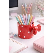 Daisy Home Arvale Fiyonklu Kırmızı Puantiyeli Seramik Kahve Kupası – 3D Kulplu Tasarım Mug Bardak