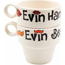 Daisy Home Evin Hanımı & Evin Beyi 2'li Espresso Bardak Seti - Hediye Seramik Fincan