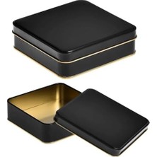 Daisy Home Kare Siyah Yarı Mat Içi Gold Laklı Metal Kutu Gıdaya Uygun Teneke Ambalaj 1 Adet