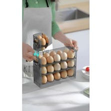 Daisy Home 3 Katlı Yumurtalık Buzdolabı Organizeri Saklama Kabı 30 Bölmeli Raflı Yumurta Kutusu Düzenleyici (Antrasit, 1 Adet)