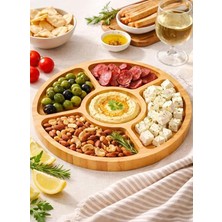 Daisy Home Smartizi 5 Bölmeli Yuvarlak Doğal Bambu Sunum Tabağı - 20 cm Çapında Çerezlik, Kahvaltılık ve Sosluk Ahşap Servis Tepsisi