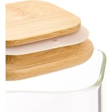 Daisy Home Bambu Kahvaltılık Kapaklı Borosilikat Cam Kase Seti - Vakumlu Saklama Kabı